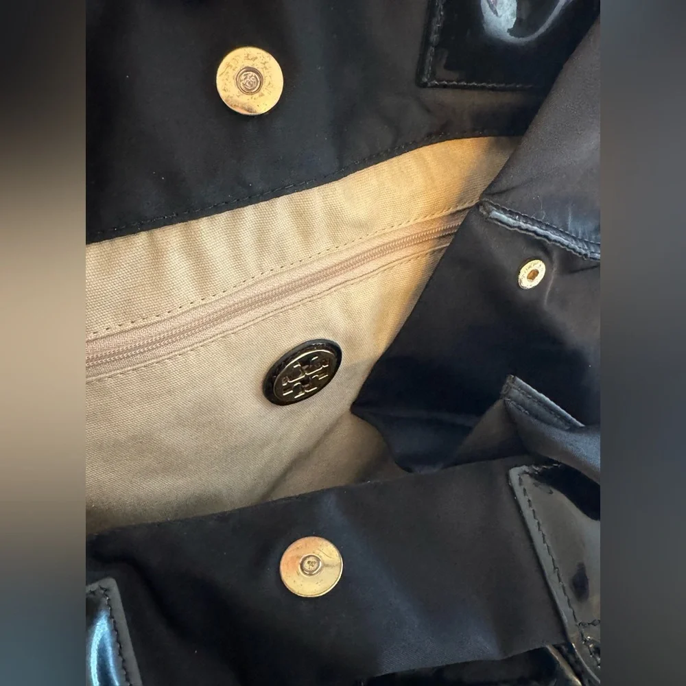 Tory Burch Black Nylon Tote with Patent Logo - Picture 3 of 15